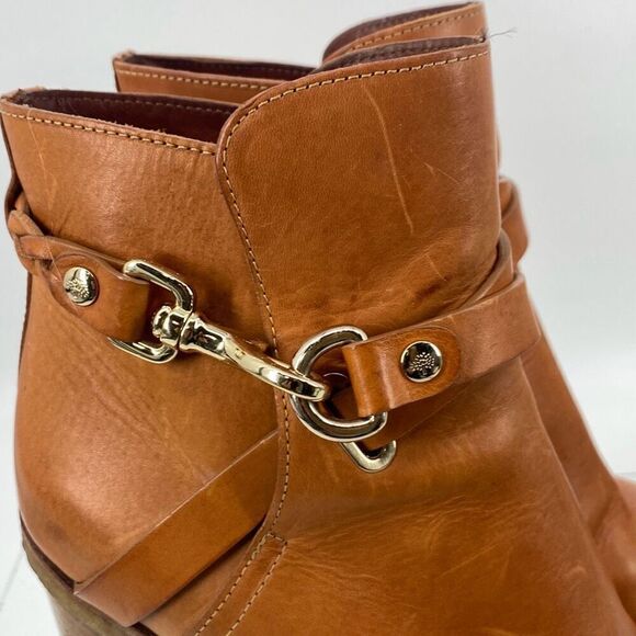 Mulberry Dorset Stacked Heel Buckle Ankle Boots Leather Cognac Size EU 38/ US 7‎ - Picture 8 of 16